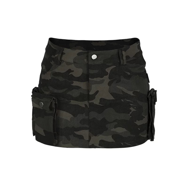 LILWET GIRL American Retro Summer Hot Girl Half body Bag Hip Skirt Camouflage Work Clothes Detachable Short Skirt