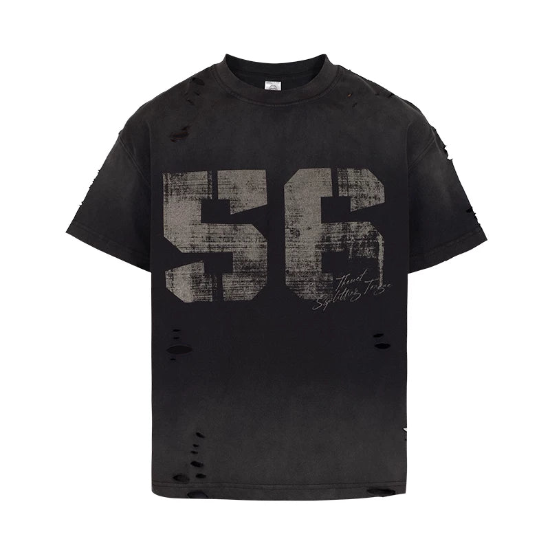 THEWET 2026SS American retro mud dyed distressed street casual fun loose printed short sleeved shirt