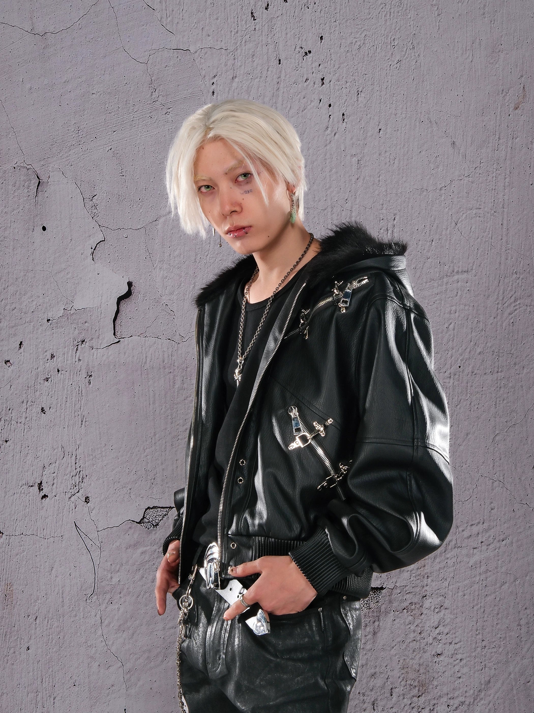 THEWET SPLITTING TONGUE 2025AW Winter Street Silhouette Airplane Buckle Zipper Leather Jacket