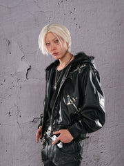 THEWET SPLITTING TONGUE 2025AW Winter Street Silhouette Airplane Buckle Zipper Leather Jacket