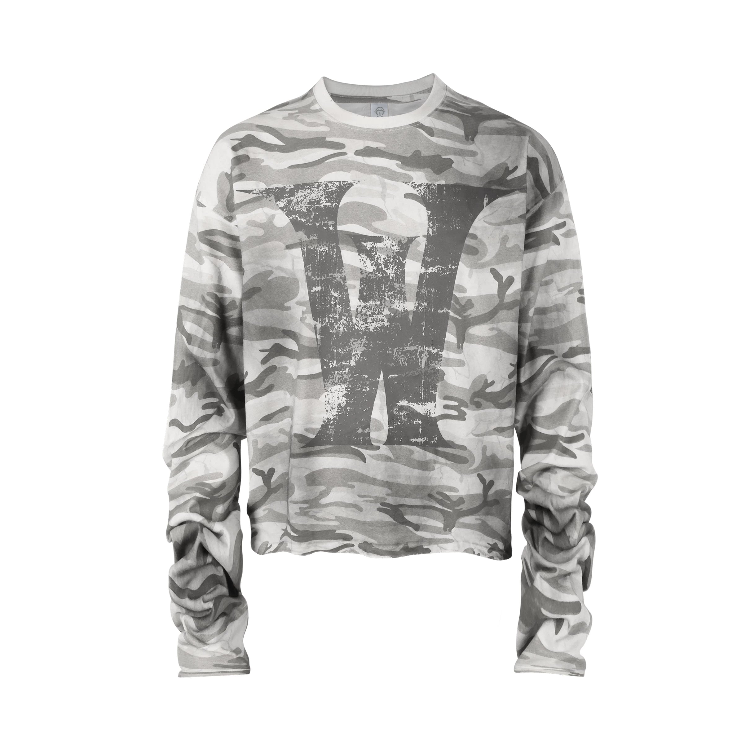 THEWET 2026 Spring American Retro Doing Old, Spray Dirty Camo Base Printing Long Sleeve Casual Short Width Long Tee