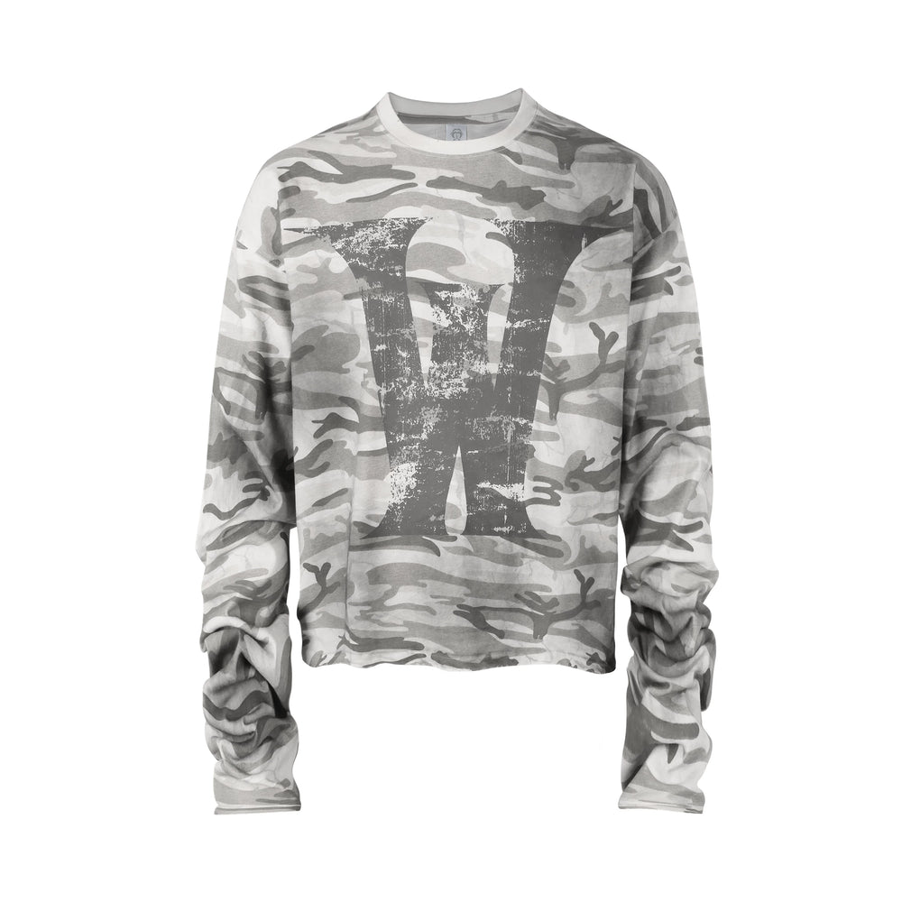 THEWET 2026 Spring American Retro Doing Old, Spray Dirty Camo Base Printing Long Sleeve Casual Short Width Long Tee