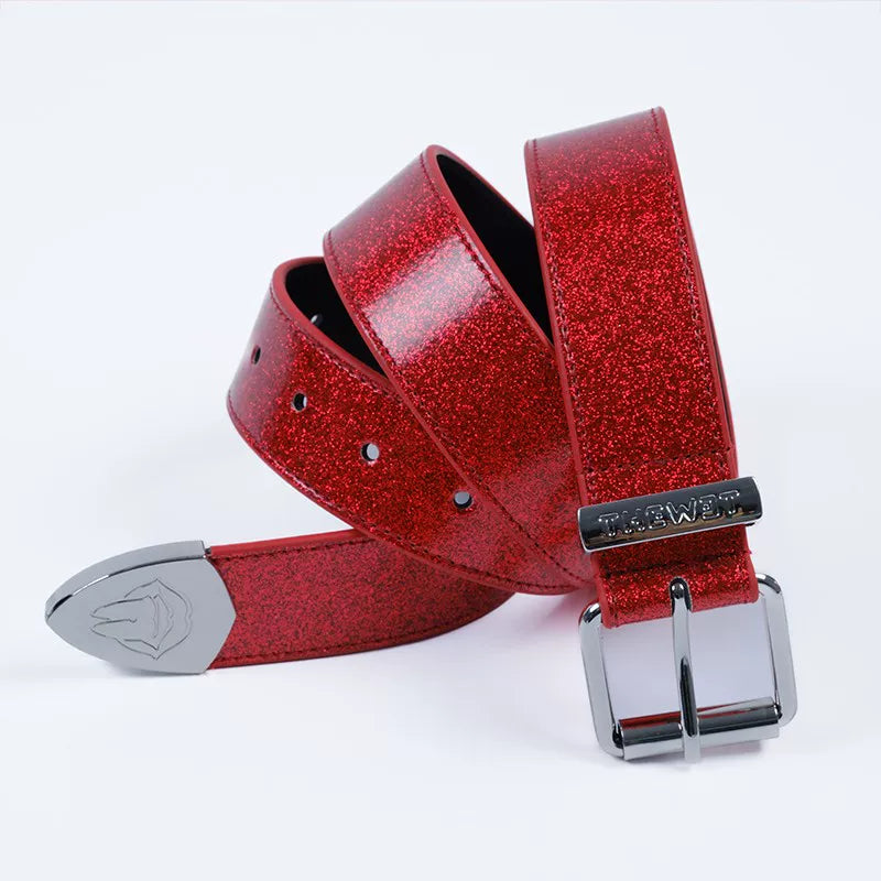 THEWET Glitter Pearl Hiphop Casual Street Split Tongue Belt Versatile Men's and Women's Hip Hop Belt for Daily Use