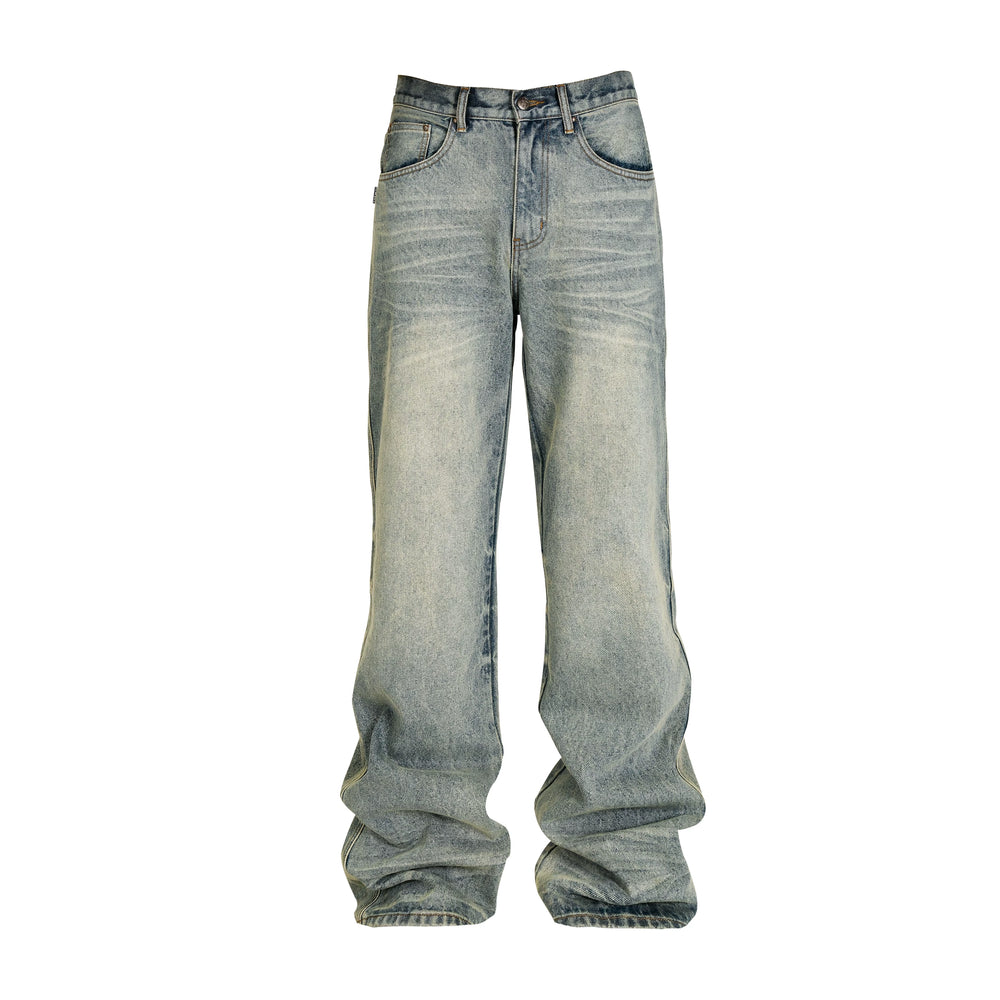 THEWET SPLITTING TONGUE 13 oz Basic Washed Cat Beard Old Straight Cowboy Pants