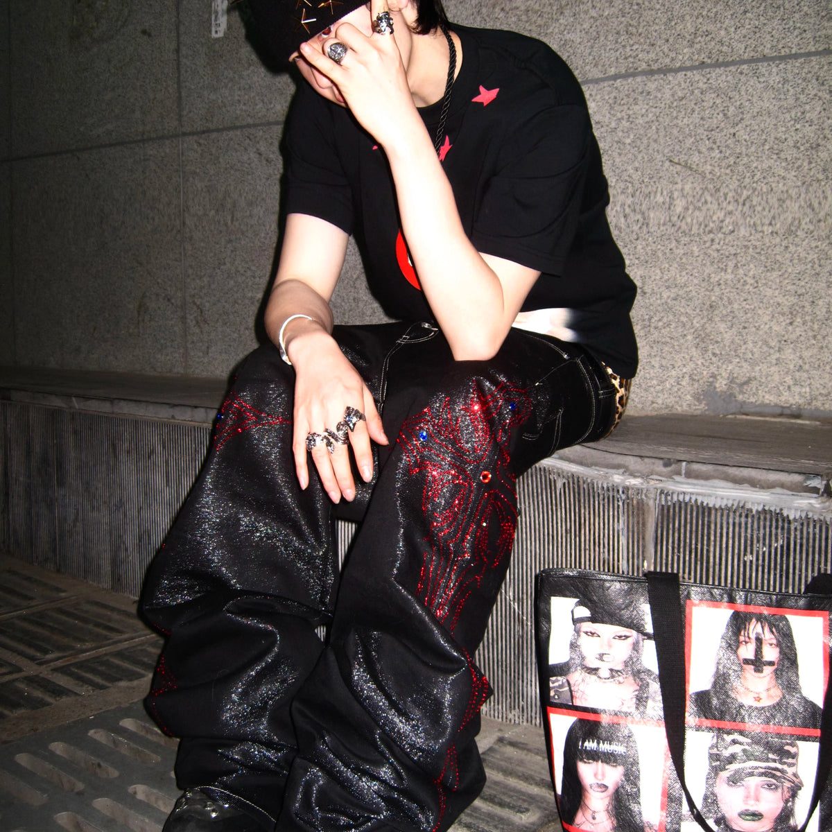 ROLLINGMONEY Rhinestone Baggy Jeans