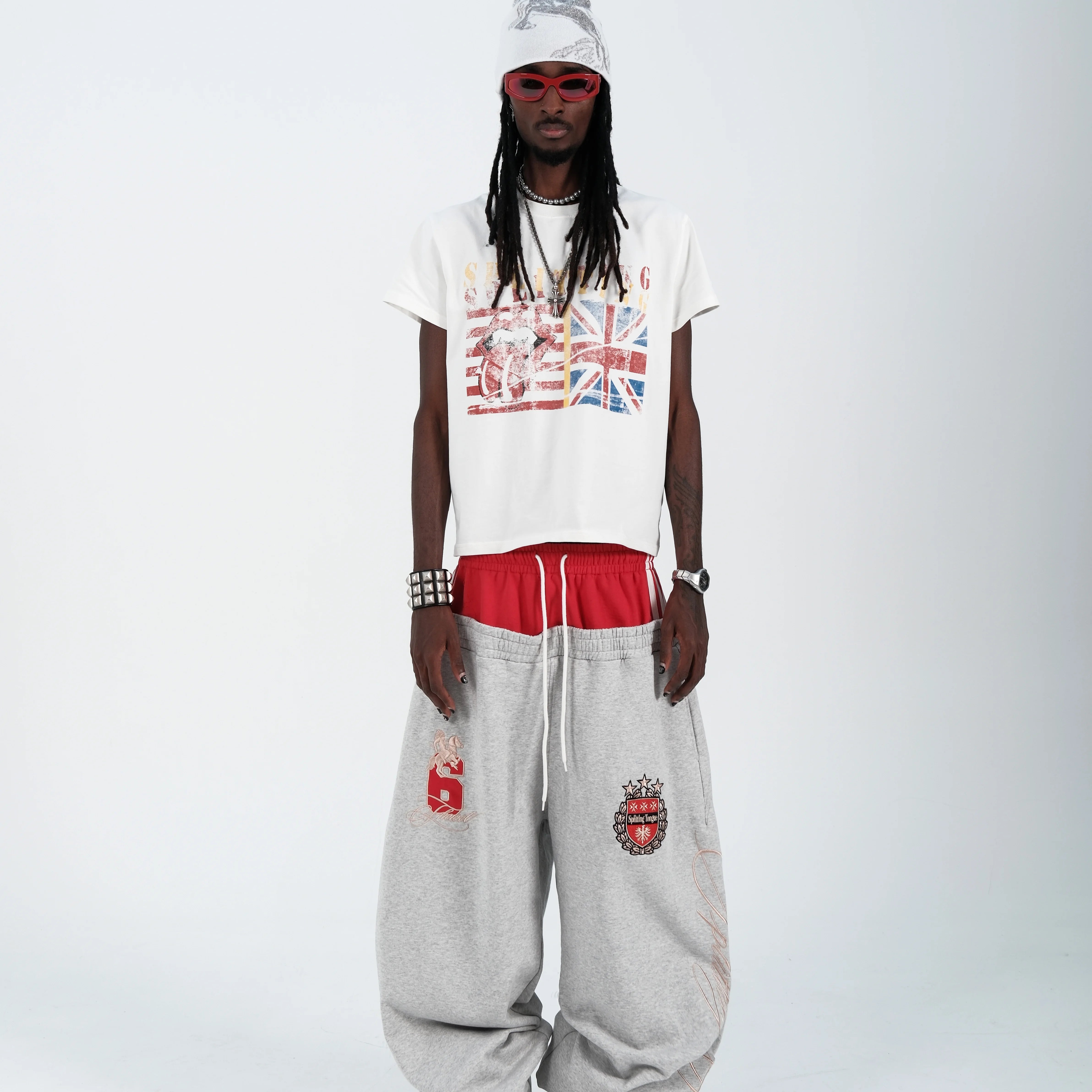 THEWET 2026SS Street Retro Doing Old Rice Flag Rolling Stone Splitting Tongue Teasing Fun Printed Cotton Short Sleeve