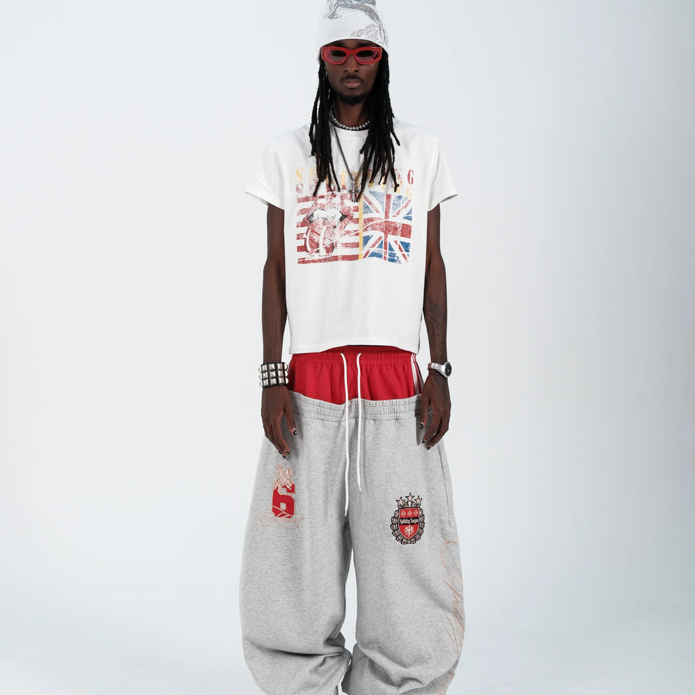 THEWET 2026SS Street Retro Doing Old Rice Flag Rolling Stone Splitting Tongue Teasing Fun Printed Cotton Short Sleeve