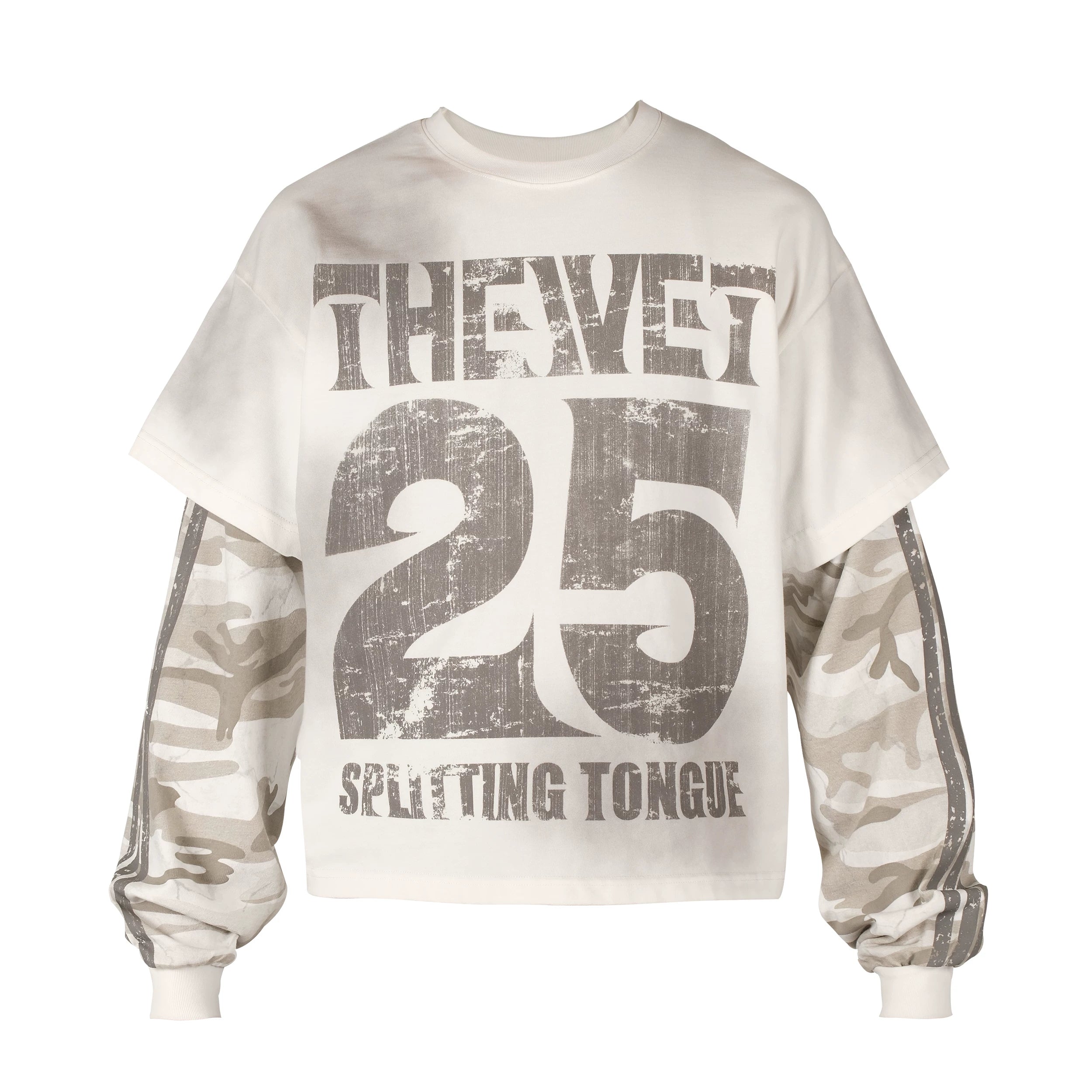 THEWET 2025AW TOPBARRY Same Camo Old Fake Two Loose Printed Casual Long Sleeves Tee