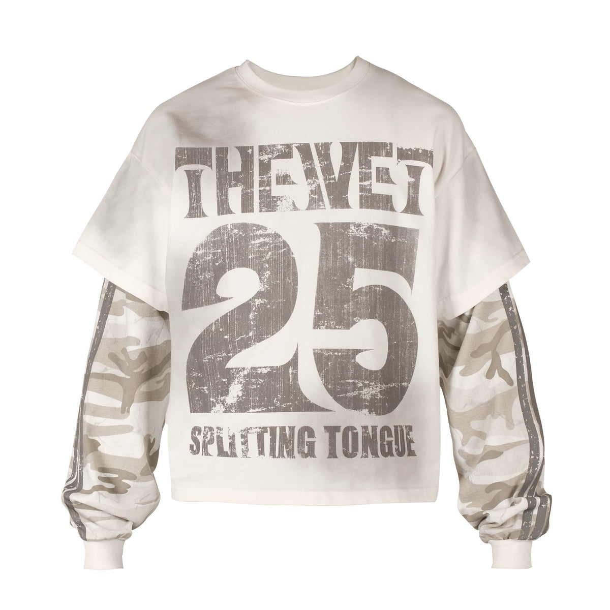 THEWET 2025AW TOPBARRY Same Camo Old Fake Two Loose Printed Casual Long Sleeves Tee