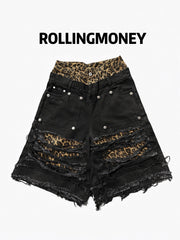 ROLLINGMONEY Washed Leopard Shorts