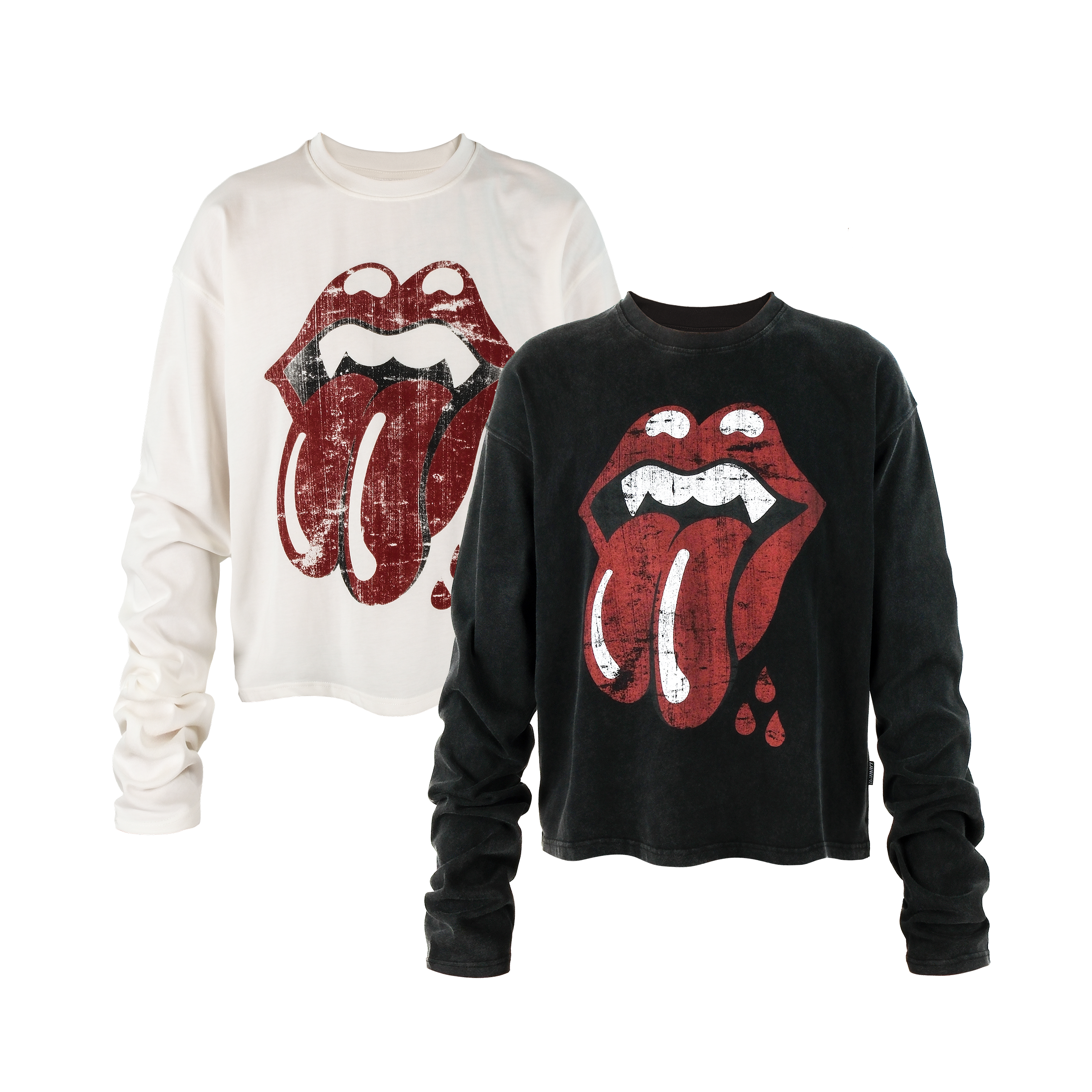 THEWET 2026AW American Street Rolling Stones Split Tongue Joke Fun Long Sleeve Short Style Vintage Printed Long Tee