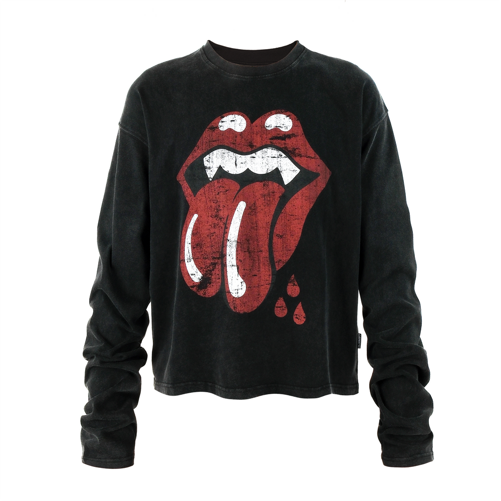 THEWET 2026AW American Street Rolling Stones Split Tongue Joke Fun Long Sleeve Short Style Vintage Printed Long Tee
