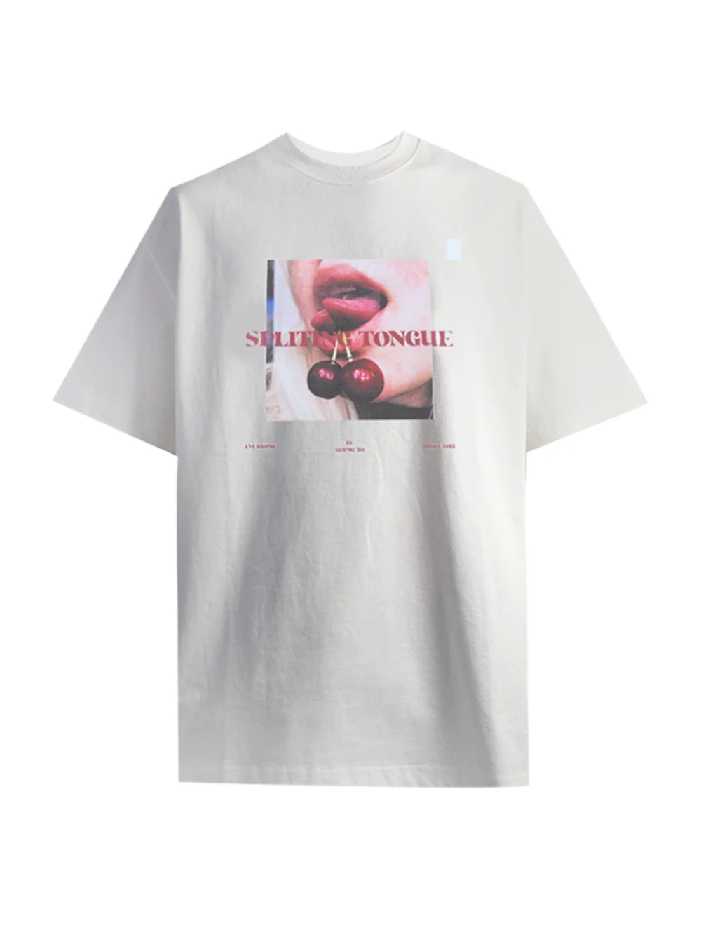 LILWET 280g Cherry Fun American Street Split Tongue Print Versatile Short Sleeve Heavy duty Round Neck T-shirt