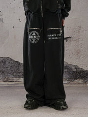 THEWET 2025 Autumn/Winter 500g American Street Heavy duty Thickened Warm Washed Outdated Printed Loose Pants