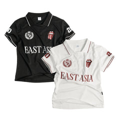 THEWET 2026SS East Asian Street Casual Elastic Jersey Letter Printed Short Sleeve Polo Shirt Slimming Short Tee