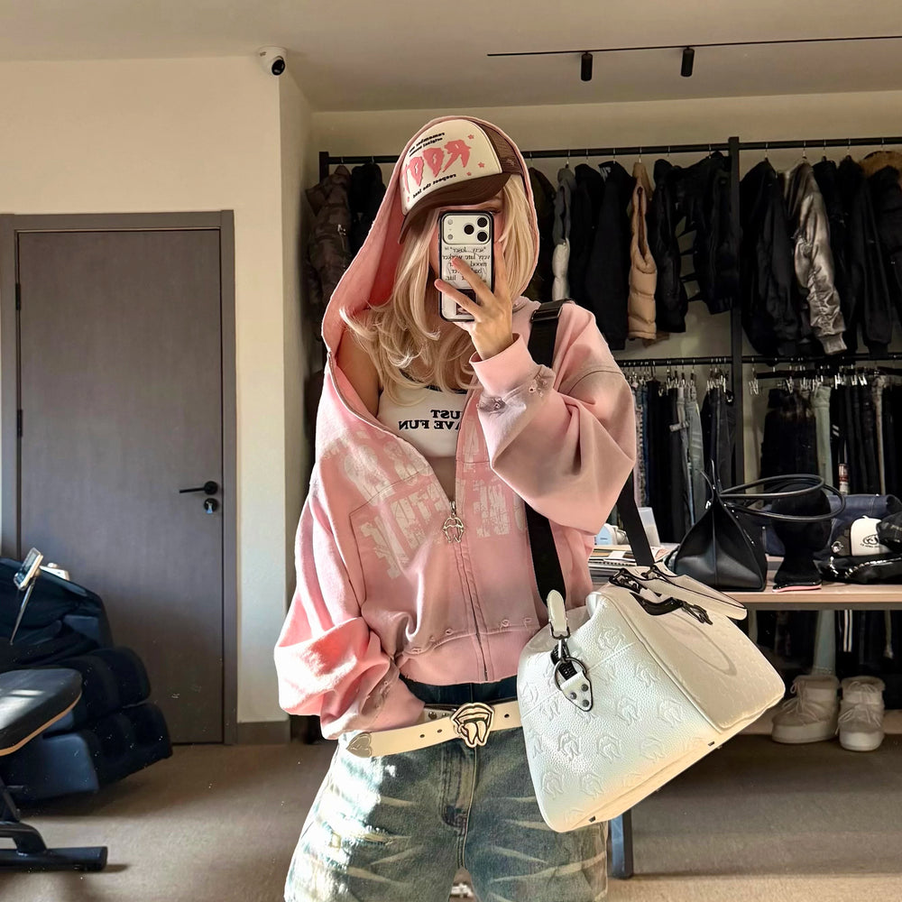Zhu Zhixin, Zhang Hanrui, Taigexi, same style THEWET street letter old zipper hoodie, hoodie