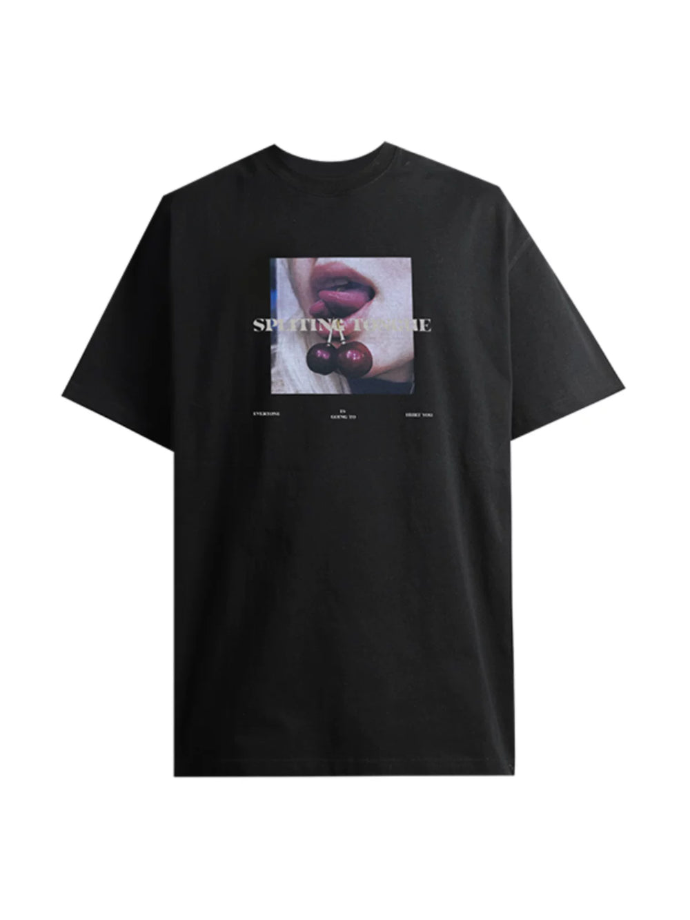 LILWET 280g Cherry Fun American Street Split Tongue Print Versatile Short Sleeve Heavy duty Round Neck T-shirt