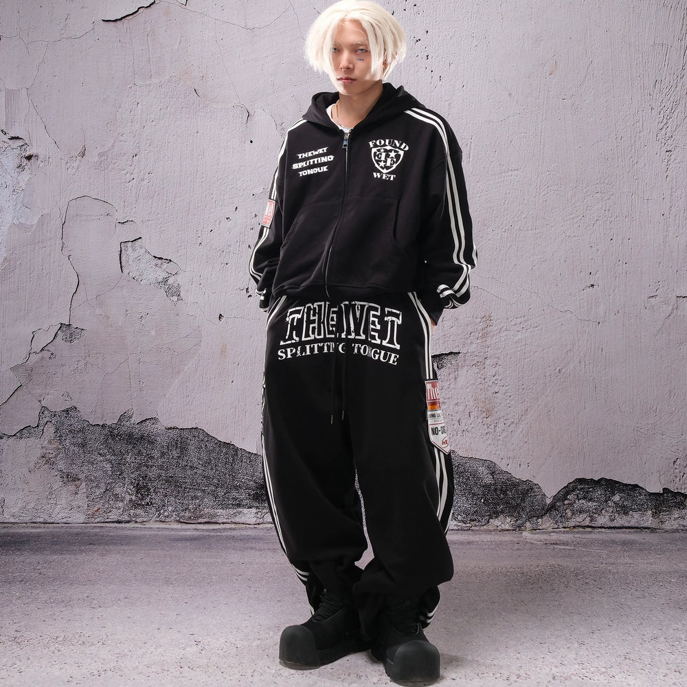 THEWET 2026 Spring American Street Printed Zipper Hoodie 520g Heavy silhouette Casual Straight Pull Hoodie