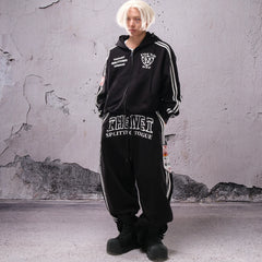 THEWET 2026 Spring American Street Printed Zipper Hoodie 520g Heavy silhouette Casual Straight Pull Hoodie