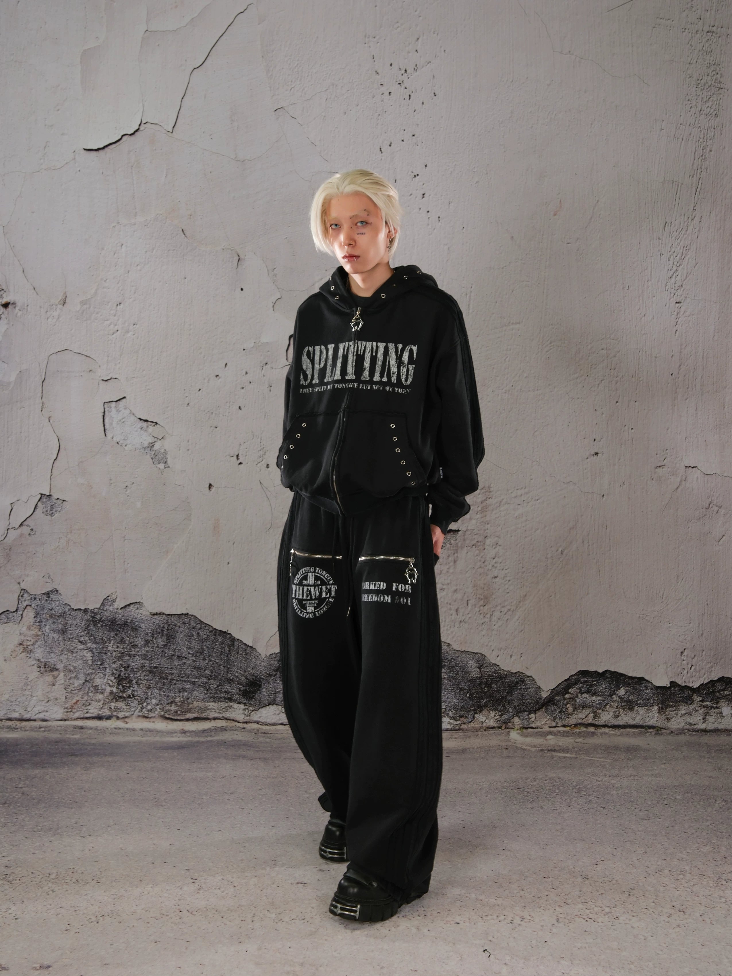 THEWET 2025 Autumn/Winter 500g American Street Heavy duty Thickened Warm Washed Outdated Printed Loose Pants