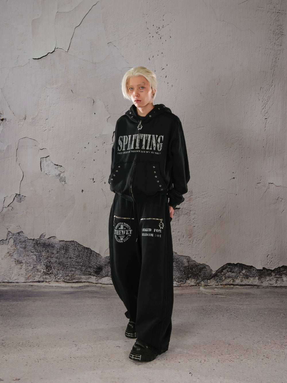 THEWET 2025 Autumn/Winter 500g American Street Heavy duty Thickened Warm Washed Outdated Printed Loose Pants