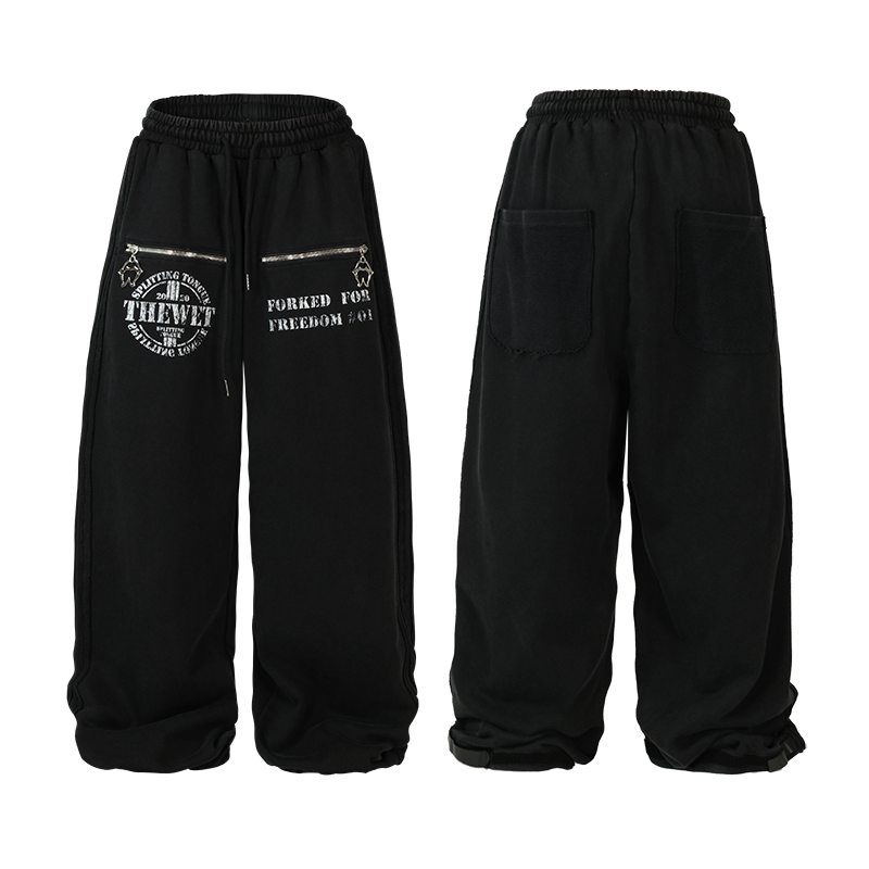 THEWET 2025 Autumn/Winter 500g American Street Heavy duty Thickened Warm Washed Outdated Printed Loose Pants