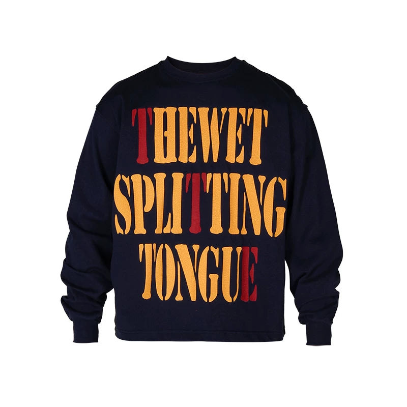 THEWET 2025 Autumn/Winter American Street Split Tongue Letter LOGO Printed Cotton Round Neck Base Long Sleeve Tee