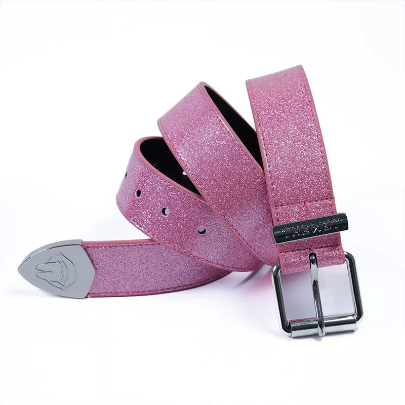 THEWET Glitter Pearl Hiphop Casual Street Split Tongue Belt Versatile Men's and Women's Hip Hop Belt for Daily Use