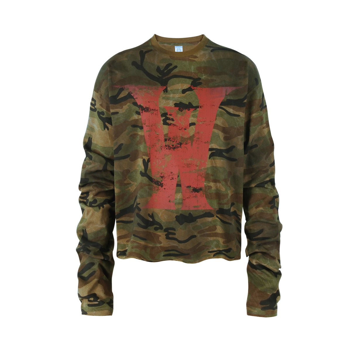 THEWET 2026 Spring American Retro Doing Old, Spray Dirty Camo Base Printing Long Sleeve Casual Short Width Long Tee