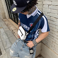 THEWET Tongue Splitting Full Print LOGO Single Shoulder Full Leather Postman Bag Hiphop Street Style Diagonal Cross Bag