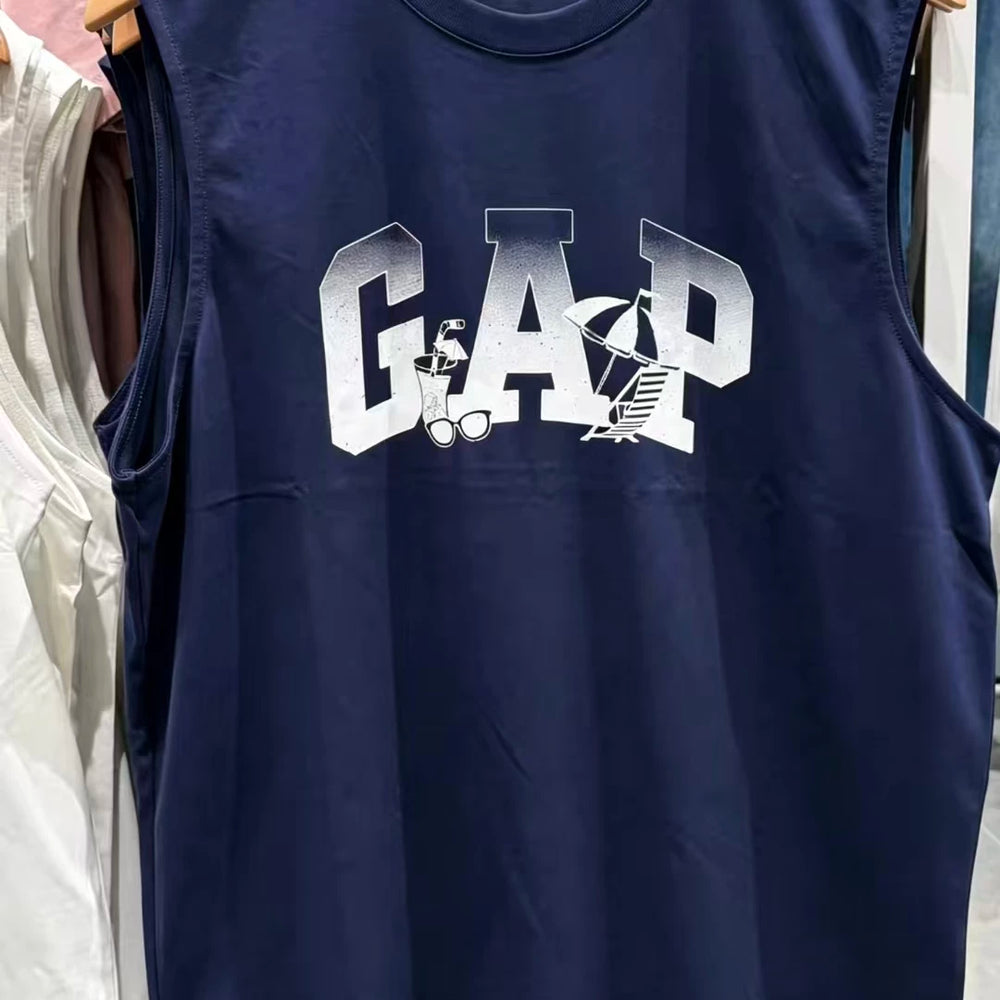 Gap男女装2026夏季新款logo印花宽松圆领运动背心无袖上衣892365