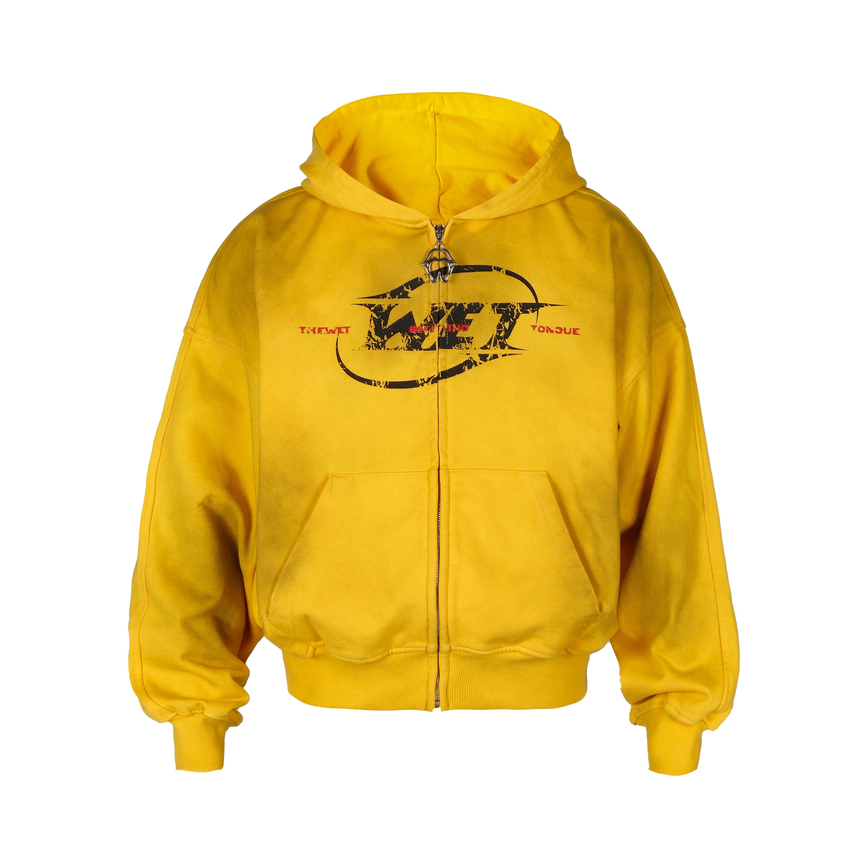 THEWET 2026AW Spring Street Casual Zipper Hoodie 400g Aged Cracked Printed Spray Dirty Hoodie