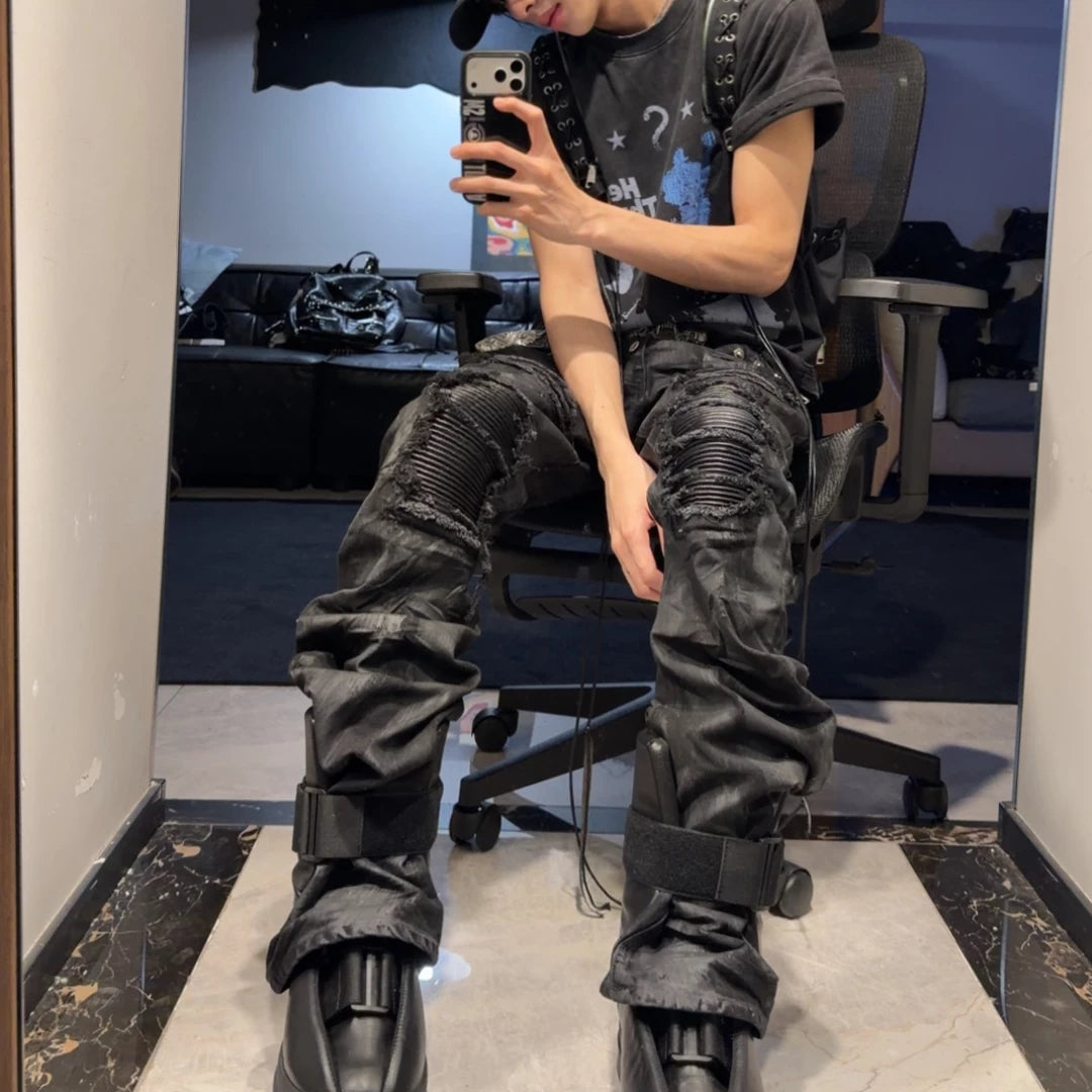 ROLLINGMONEY Waxed Black Jeans