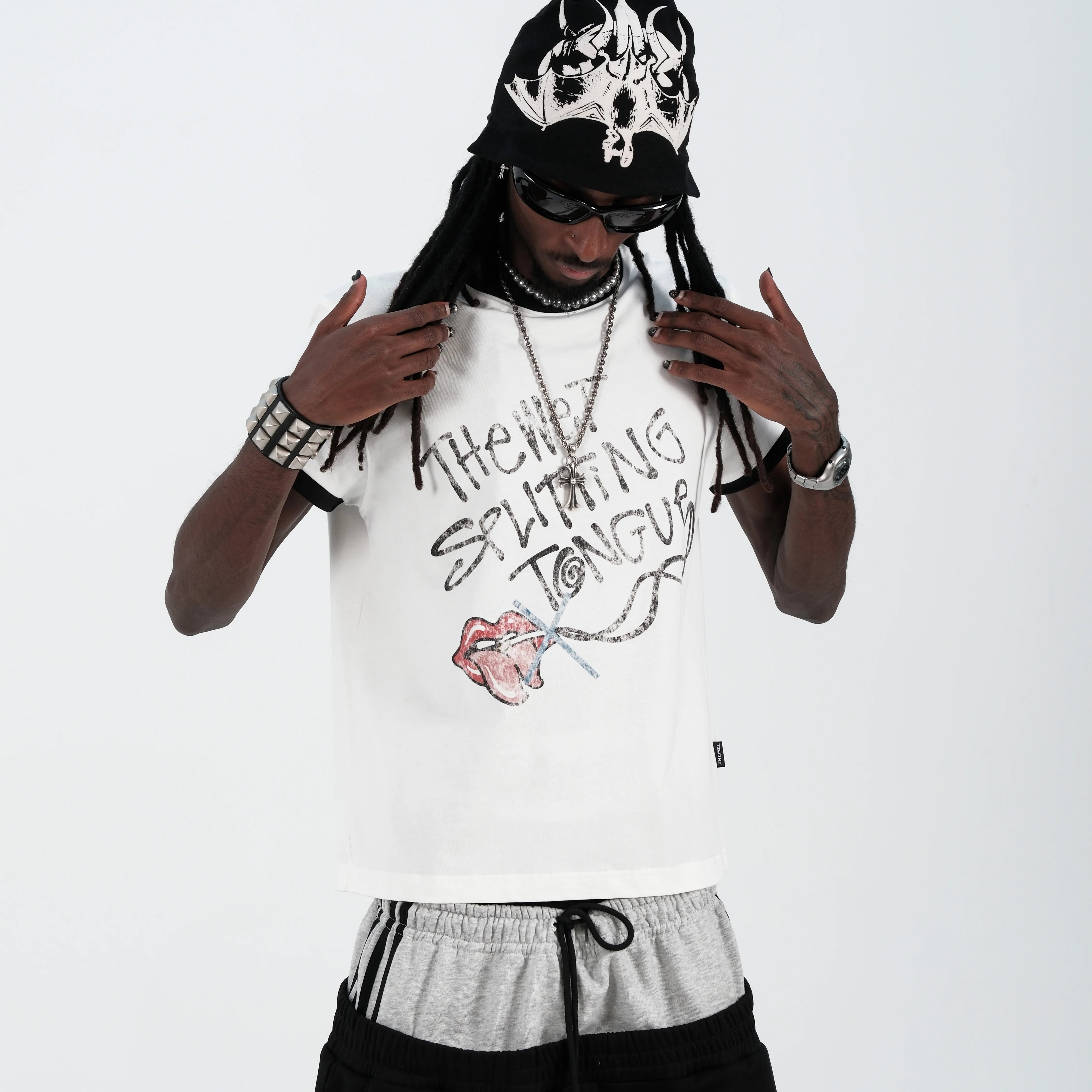 THEWET 2026SS Street Leisure White Ink Letter Non Smoking Printed Cotton Slim Short Sleeve Tee