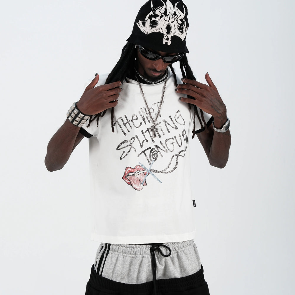 THEWET 2026SS Street Leisure White Ink Letter Non Smoking Printed Cotton Slim Short Sleeve Tee