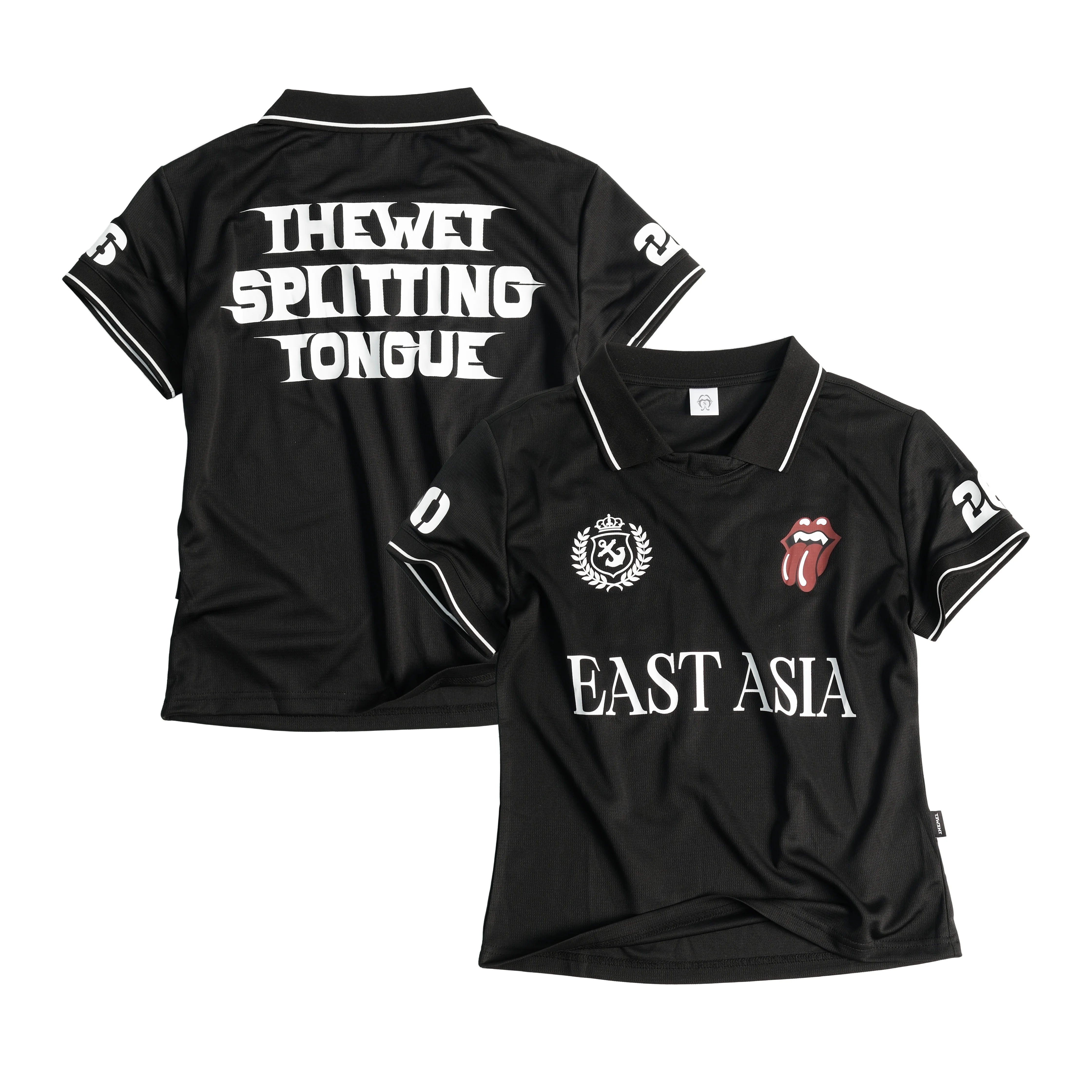 THEWET 2026SS East Asian Street Casual Elastic Jersey Letter Printed Short Sleeve Polo Shirt Slimming Short Tee