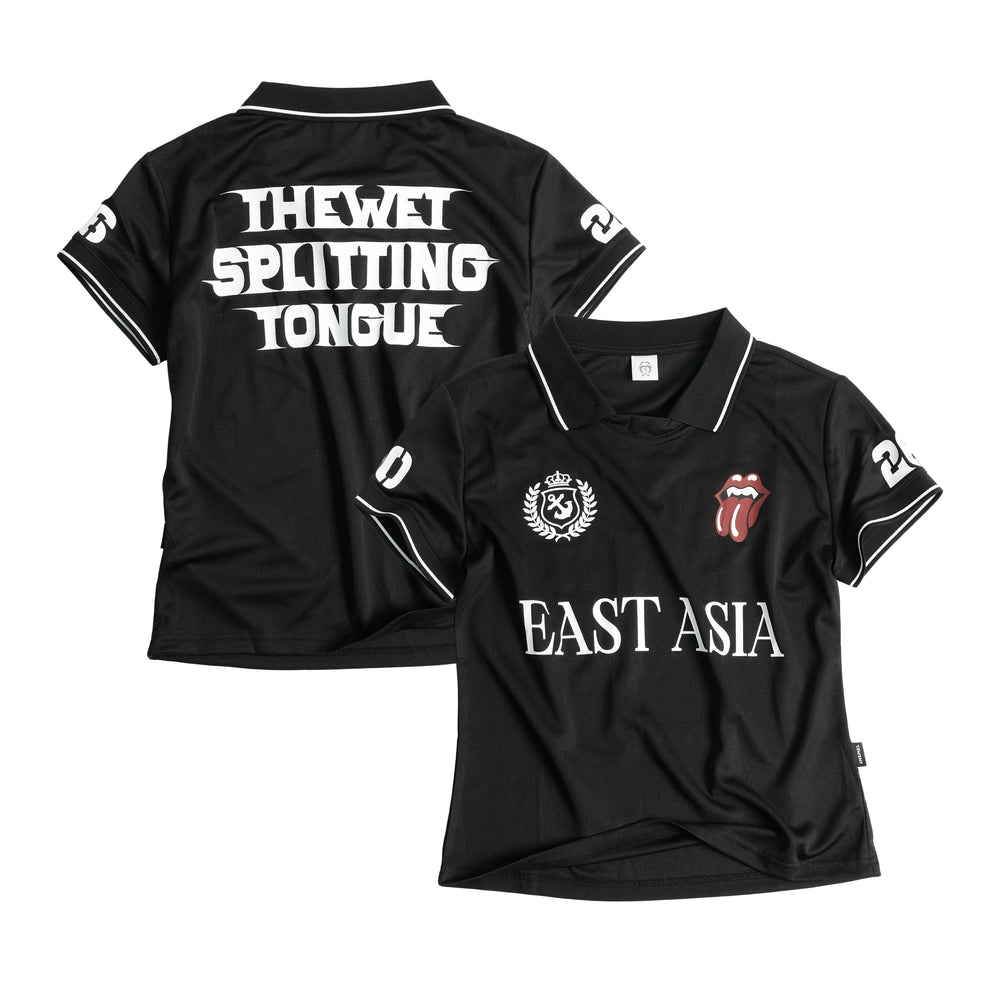 THEWET 2026SS East Asian Street Casual Elastic Jersey Letter Printed Short Sleeve Polo Shirt Slimming Short Tee