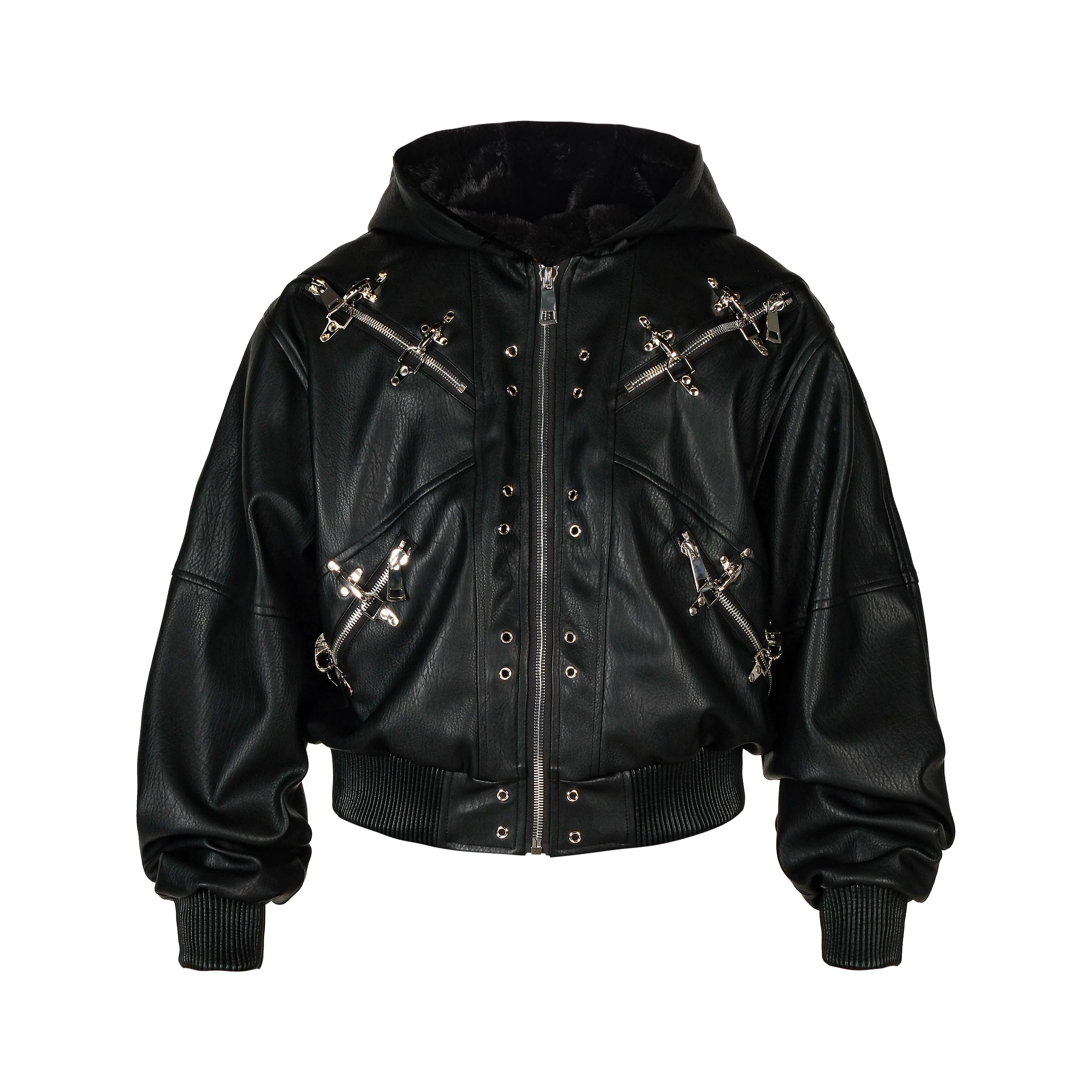 THEWET SPLITTING TONGUE 2025AW Winter Street Silhouette Airplane Buckle Zipper Leather Jacket