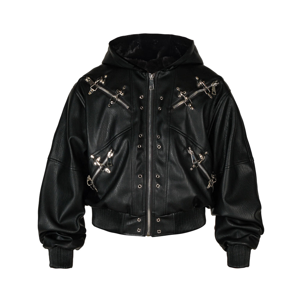 THEWET SPLITTING TONGUE 2025AW Winter Street Silhouette Airplane Buckle Zipper Leather Jacket