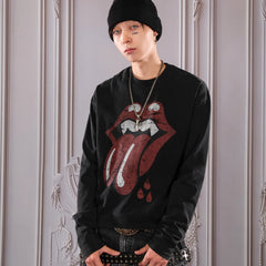 THEWET 2026AW American Street Rolling Stones Split Tongue Joke Fun Long Sleeve Short Style Vintage Printed Long Tee
