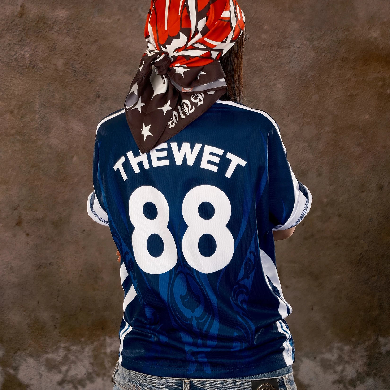 THEWET 2026SS American Street Fun Retro Dark Pattern Printed Split Tongue Sports Jersey Short Sleeve Tee