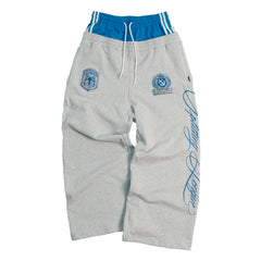 THEWET Hip Hop Training Camp Fake Two piece Double Waist Splicing Color Contrast Embroidered Pants Men's Pure Cotton Wide Leg Straight Leg Pants