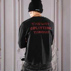 THEWET 2026AW American Street Rolling Stones Split Tongue Joke Fun Long Sleeve Short Style Vintage Printed Long Tee
