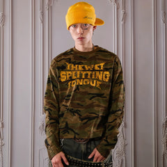 THEWET 2026 American Street Letter Printed Logo Curved Knife Camouflage Long Sleeve Daily Casual Interior Long Tee