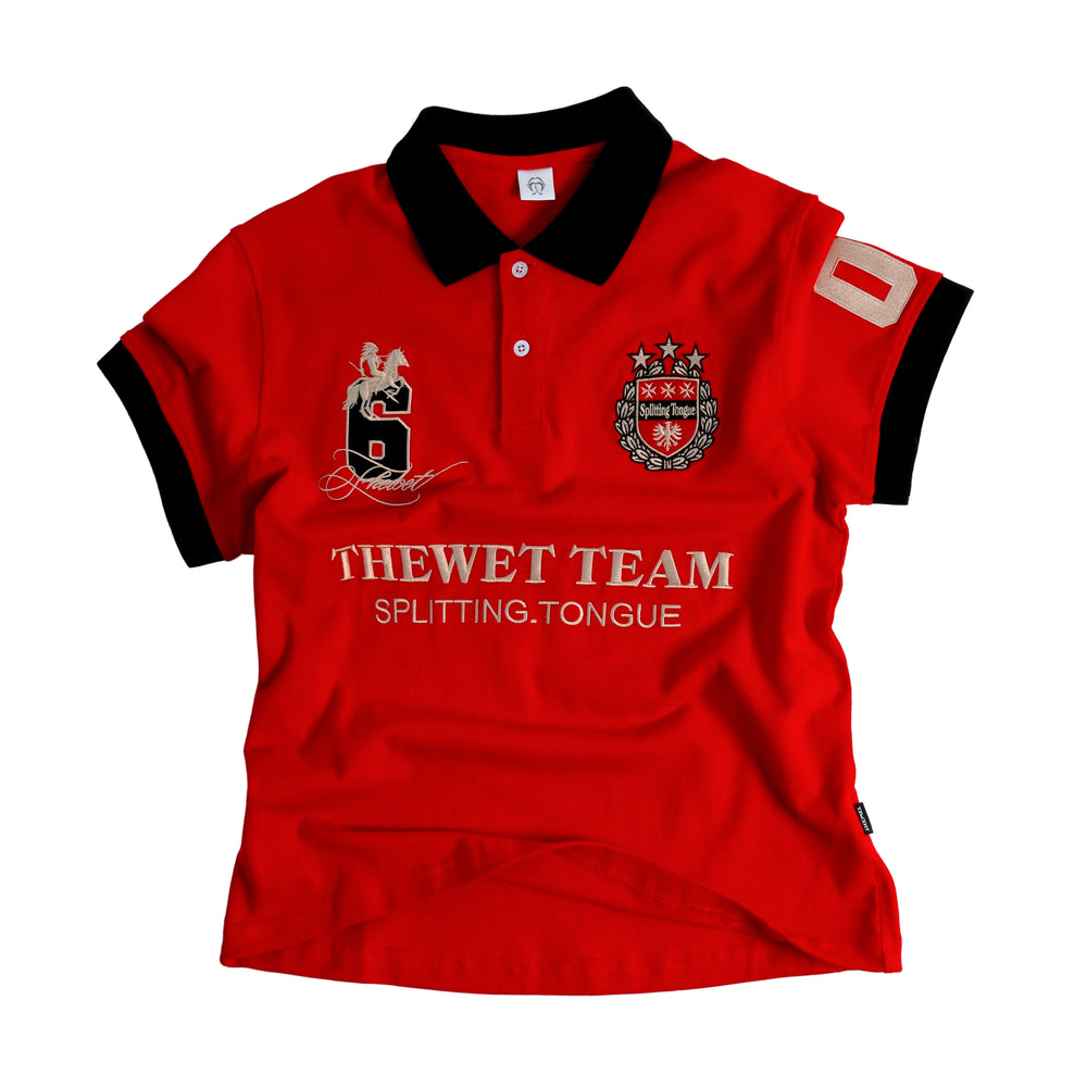 THEWET 2026SS Indian War Horse Embroidered Polo Shirt Street Slimming Beaded Cotton Collar Short Sleeve