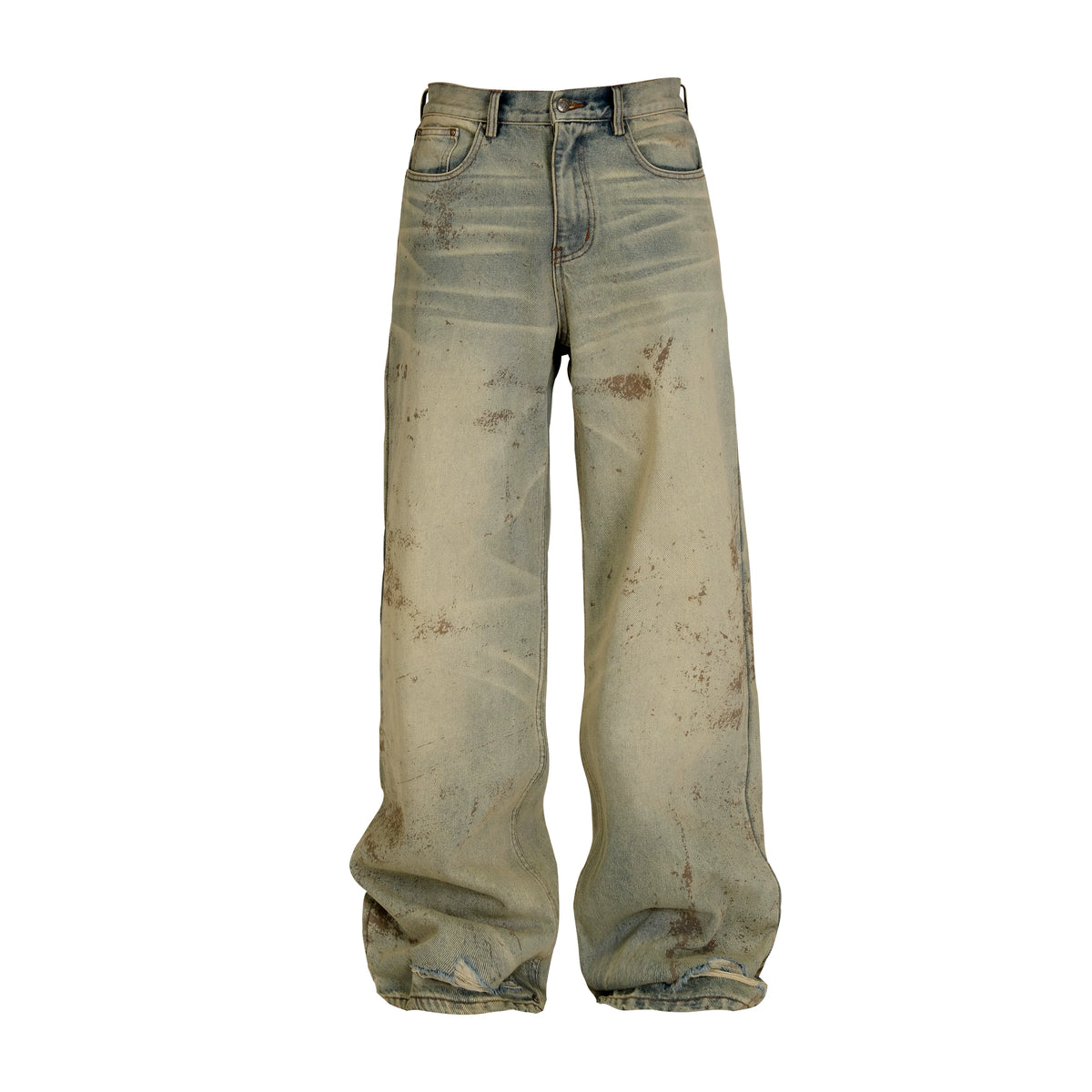 THEWET SPLITTING TONGUE 2025AW Washed and Used Digital Splashed Honeycomb Cat Beard Jeans
