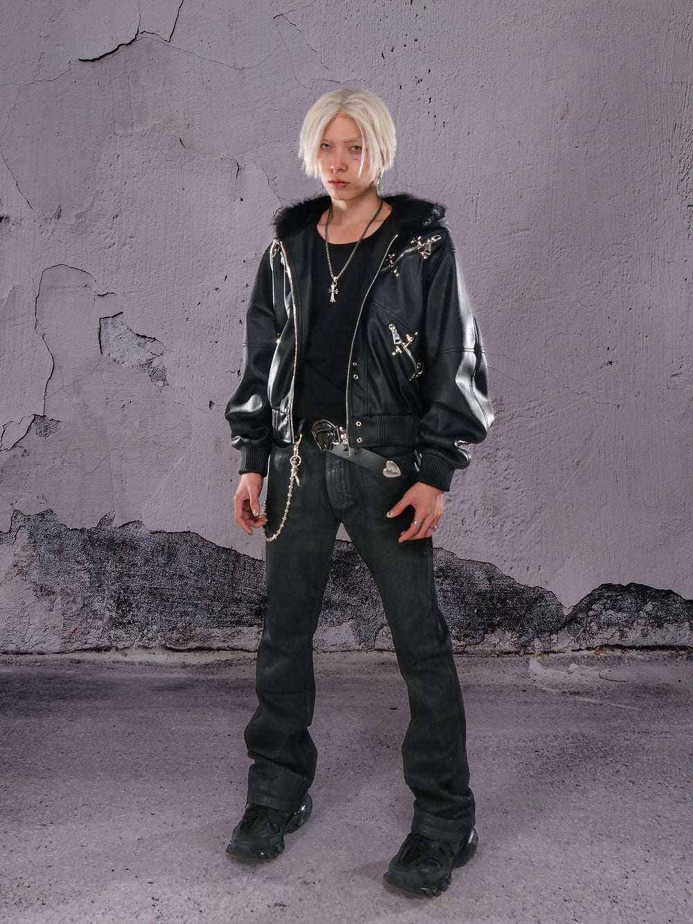 THEWET SPLITTING TONGUE 2025AW Winter Street Silhouette Airplane Buckle Zipper Leather Jacket