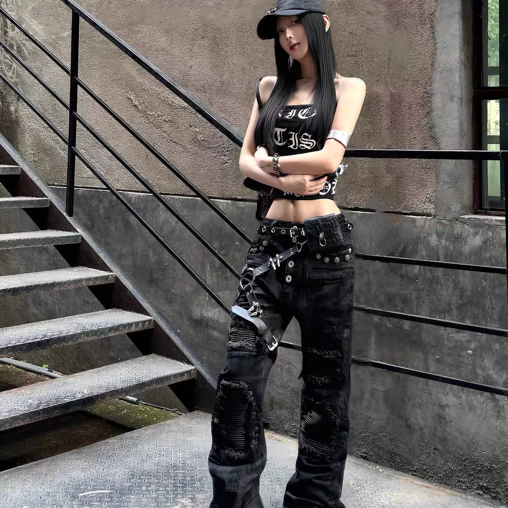 ROLLINGMONEY Waxed Black Jeans