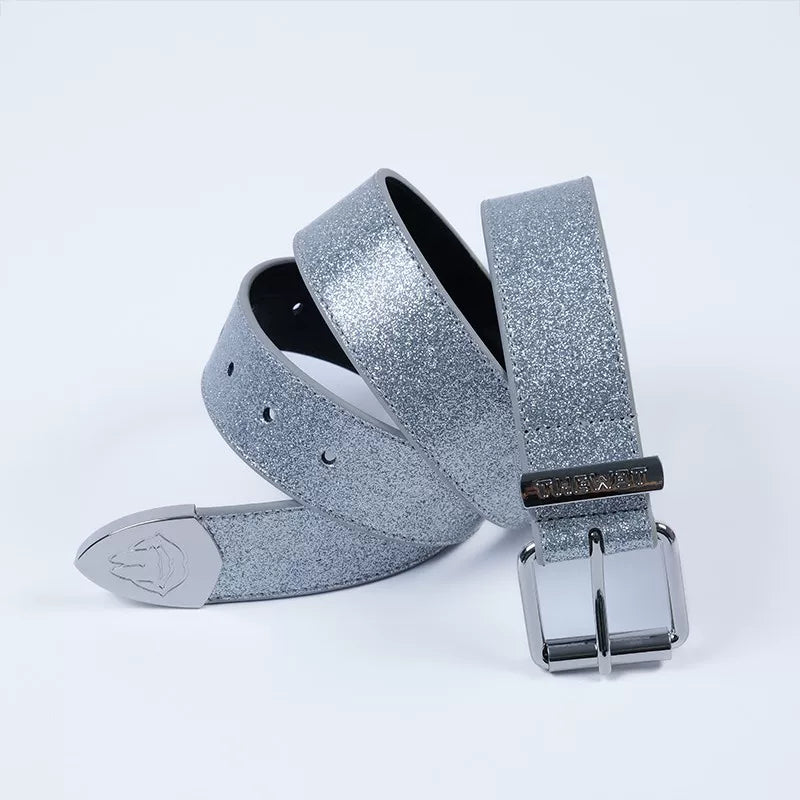 THEWET Glitter Pearl Hiphop Casual Street Split Tongue Belt Versatile Men's and Women's Hip Hop Belt for Daily Use