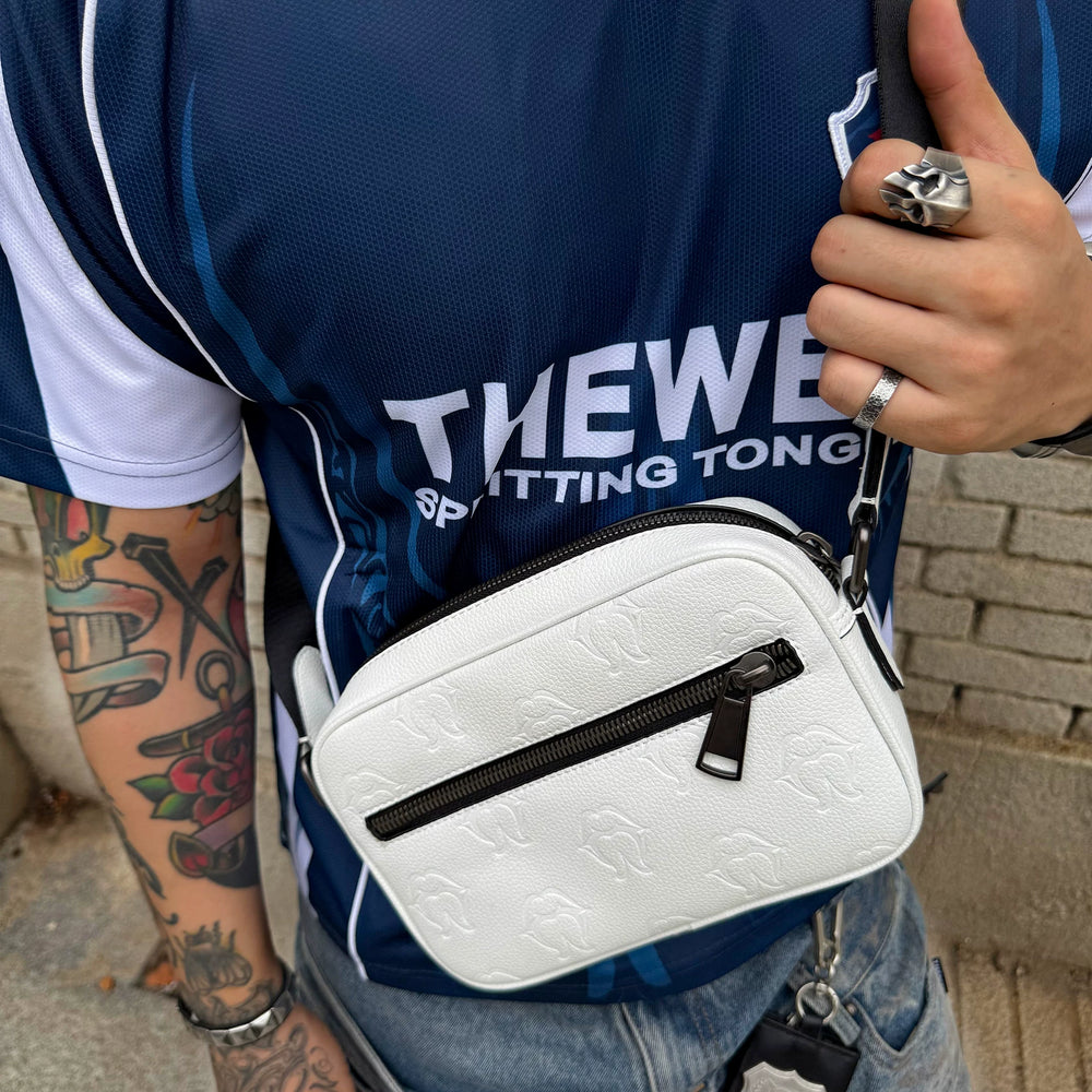 THEWET Tongue Splitting Full Print LOGO Single Shoulder Full Leather Postman Bag Hiphop Street Style Diagonal Cross Bag